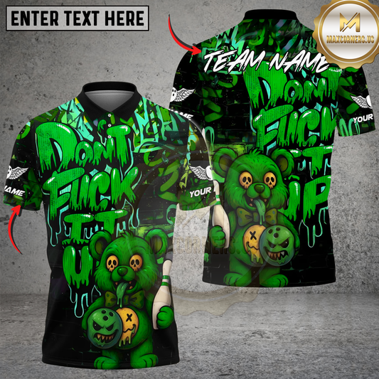 Maxcorners Bowling And Pins Bear Scary Teddy Graffiti Style Customized Name, Team Name 3D Shirt (4 Colors)