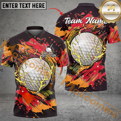 Maxcorners Golf Thunder Graffiti Multicolor Option Customized Name, Team Name 3D Polo Shirt