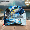 Maxcorners Fishing Blue Scale Water Splash Personalized Name 3D Cap (12 Fish Species)