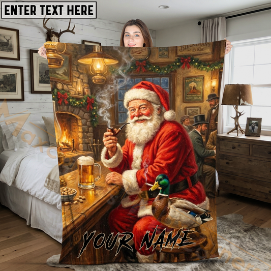 Maxcorners Vintage Santa Claus and Mallard Duck Drinking Beer Pub Personalized 3D Blanket