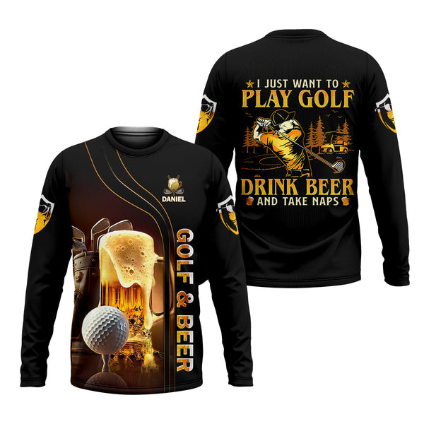 Maxcorners I Just Wanna Play Golf And Drink Beer Custom Golf Polo Shirt, Mens Golf Gift, Golf Lover Gift