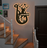 Maxcorners Personalized Hunting Metal Sign WITH LED/WITHOUT LED Light Fishing Wall Art Deer Head Sign Hunter Gift Duck Hunting Sign Bass Fishing Decor LM0110