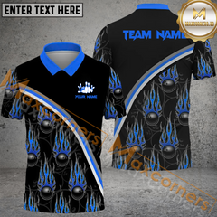 Maxcorners Purple Fire Black Bowling Jersey Multicolor Option Customized Name, Team Name 3D Polo Shirt