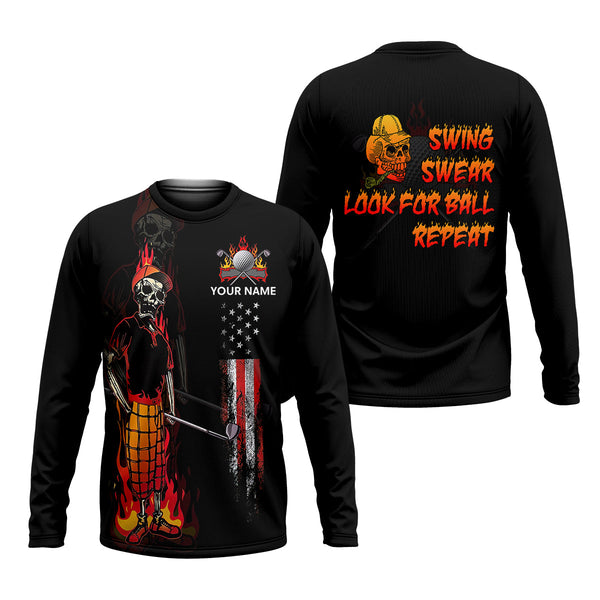 Maxcorners Custom Flaming Skeleton Men's Golf Polo Shirt, Mens Golf Gift, Funny Golf Shirt