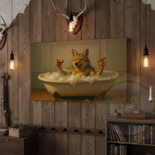 Maxcorners Deer Drinking Coffee in Robe and Glasses Wrapped Canvas