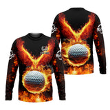 Maxcorners Fire Golf Ball Custom Men's Golf Polo Shirt, Golfing Apparel, Golf Gifts For Men