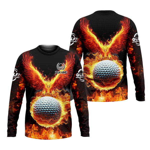 Maxcorners Fire Golf Ball Custom Men's Golf Polo Shirt, Golfing Apparel, Golf Gifts For Men