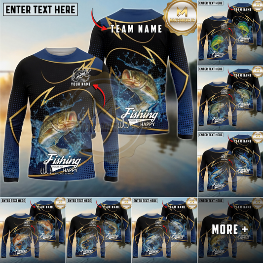 Maxcorners Fishing Water Splash Personalized Name, Team Name Long Sleeve Shirt (9 Breeds)
