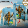 Maxcorners Funny Bigfoot Fishing Personalized Name, Team Name 3D Long Sleeve Shirt (Mahi-mahi, Tuna, Chinook, Marlin, Striped Bass, Salmon)