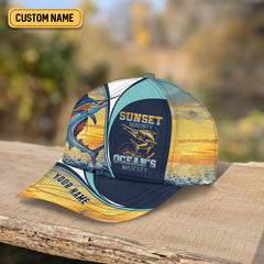 Maxcorners Sunset Serenity Ocean's Majesty, Fishing Trucker Hat, Fishing Hook Hat, Fishing Cap For Men, Fishing Gifts For Dad
