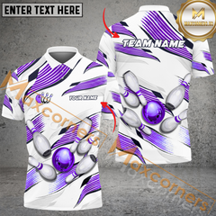 Maxcorners Ribbon Bay Bowling Jersey Multicolor Option Customized Name, Team Name 3D Polo Shirt