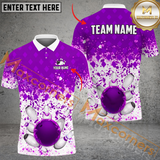 Maxcorners Bowling Ball & Pins Ink Color Pattern Multicolor Option Customized Name, Team Name 3D Polo Shirt