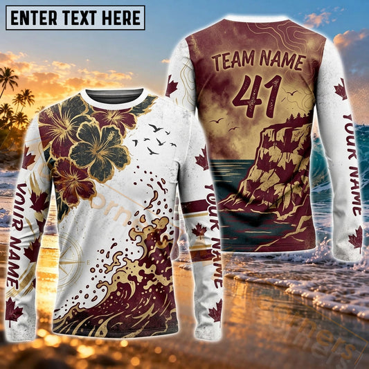 Maxcorners Surfboard Palm Tree Graphic & Tropical Sunset Surf Art Customized Name, Number, Team Name 3D Long Sleeve Shirts
