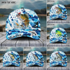 Maxcorners Fishing Blue White Seawwave American Flag Pattern Sport Pattern Personalized Name 3D Cap (11 Breeds)