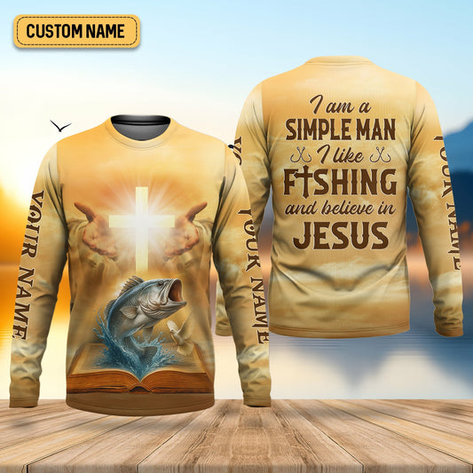 Maxcorners I Like Fishing And Believe In Jesus, Fishing UPF Shirts, Fisherman Gift, Fishing Shirts For Men