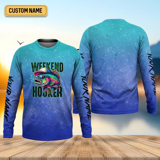 Maxcorners Weekend Hooker Blue Purple Fishing UPF Shirts, Long Sleeve Sun Shirt, Gift For Fisherman