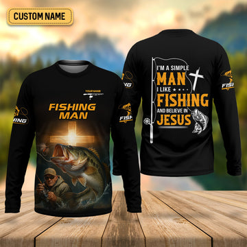 Maxcorners I Like Fishing And Believe In Jesus Shirts, SPF Long Sleeve Shirts, Fishing Shirts For Men, Fisherman Gift