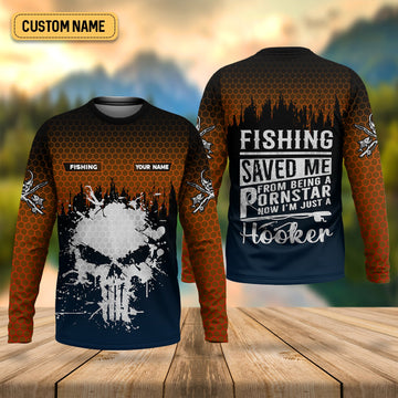 Maxcorners Fishing Saved Me From Being A Pornstar Hexagon Pattern SPF Shirt, Funny Fishing Shirt, Gift For Fisherman