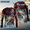 Maxcorners Fishing American Flag Grunge Red Scratch Custom Name & Team Name 3D Shirts