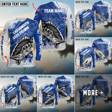 Maxcorner Fishing Blue Art Sport Jersey Style Personalized 3D Long Sleeve Shirt (8 Fish Species)