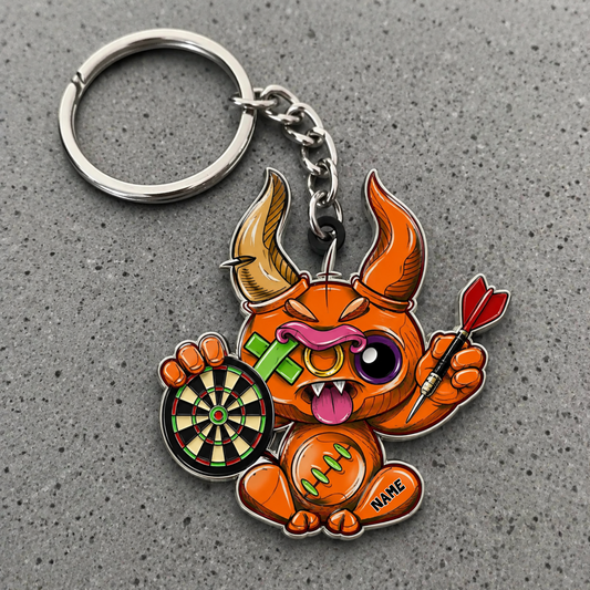 Maxcorners Darts Mischievous Devil Monster Personalized Name 3D Keychain And Ornament