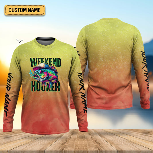 Maxcorners Weekend Hooker Orange Yellow Fishing Shirt, SPF Shirt, Hooded Sun Shirt, Gift For Fisherman