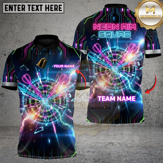Maxcorners Neon Aim Squad Darts Personalized Name 3D Unisex Shirt