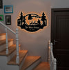 Maxcorners Personalized Deer Metal Sign WITH LED/WITHOUT LED - Rustic Wildlife Scene Cabin Name Sign, Family Lodge Outdoor Wall Art LM0110