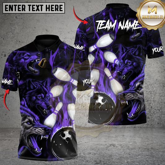 Maxcorners Crimson Howl: Strike Night Bowling Multicolor Customized Name, Team Name 3D Shirts