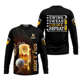 Maxcorners Swing Swear Drink Repeat Funny Golf Polo Shirt, Mens Golf Gift, Golf Lover Gift