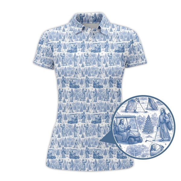 Maxcorners Christmas Golf Shirt, Pattern Golf Shirt For Men, Toile De Jouy Shirt, Jesus Golf Shirt For Golfer