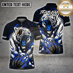 Maxcorners Bowling Shirt White Tiger Bowling Pins Strike Multi Options Personalized Name, Team Name 3D Shirt