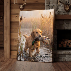 Maxcorners Hunting Dog Pointing Duck In Marshland Personalized Name Canvas