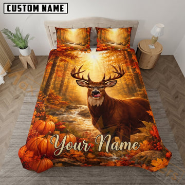 Maxcorners Deer Hunting Autumn Forest Buck Custom Name 3D Bedding Set