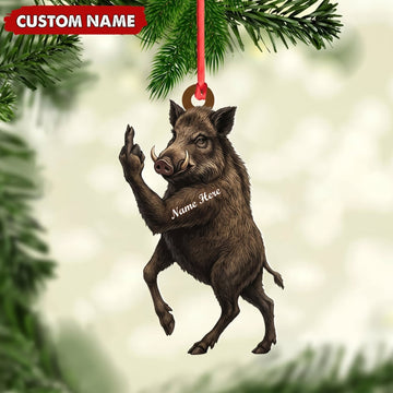 Maxcorners Wild Boar Hunting Middle Finger Gesture Boar Hunter Gift Customized Name 3D Keychain And Ornament