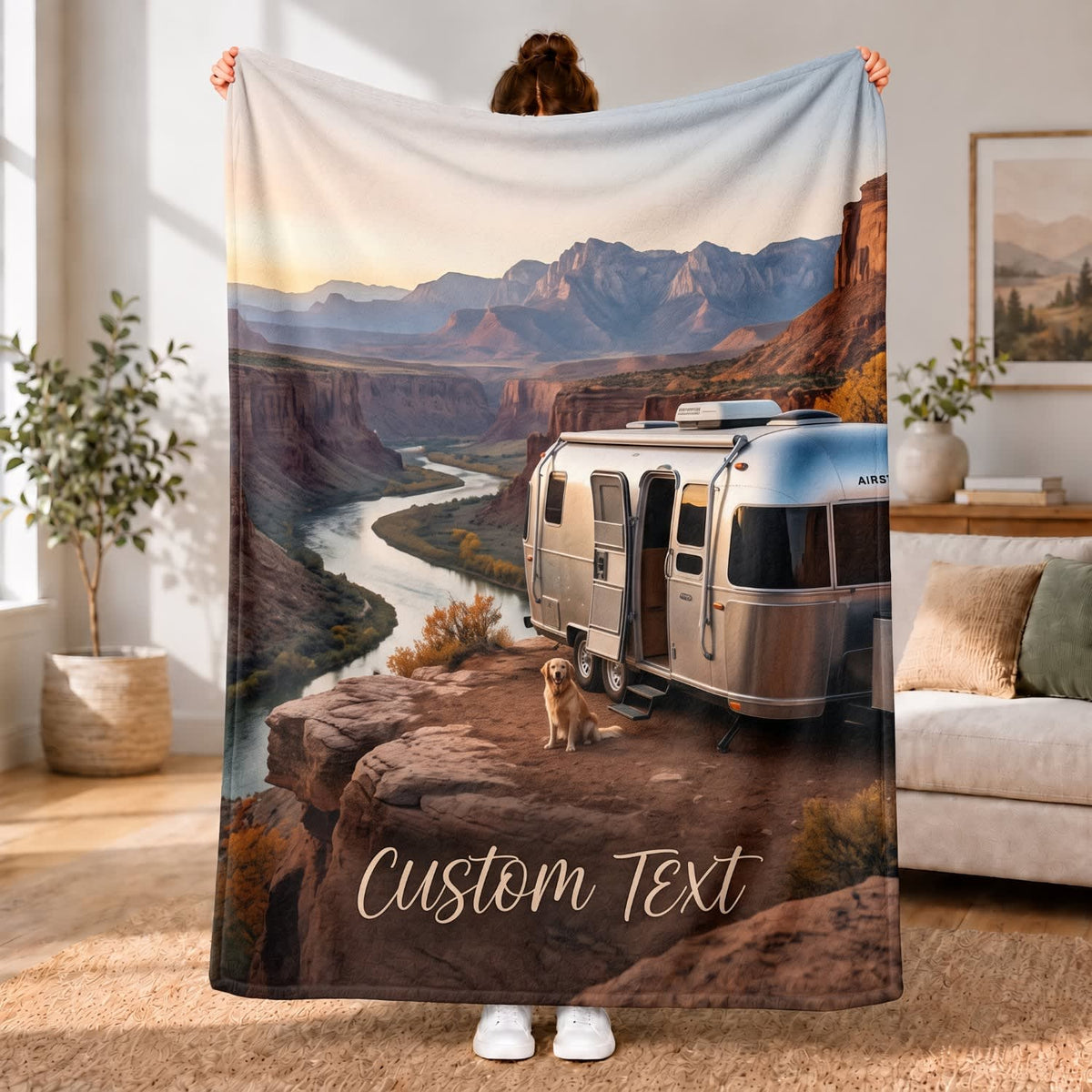 Maxcorners RVs Travel Trailer Mountain River Valley Custom Name 3D Blanket