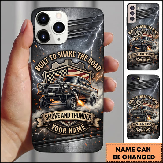 Maxcorners Hot Rod Vintage Steel and Smoke Skull Garage Design Personalized Name 3D Phone Case
