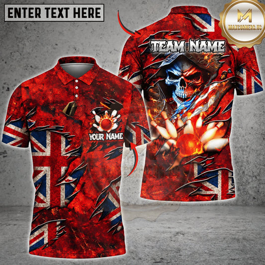 Maxcorners Bowling United Kingdom Flag Fiery Samurai Personalized Name 3D Unisex Shirt