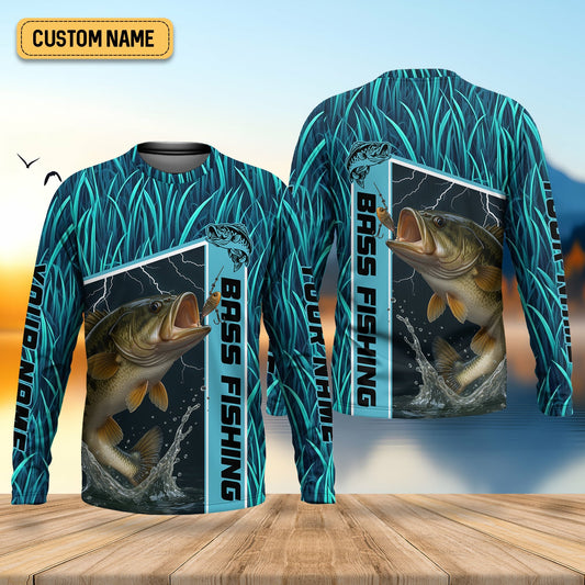 Maxcorners Teal Blue Tournament Fishing Shirts, SPF Long Sleeve Shirts, Fishing Shirts For Men