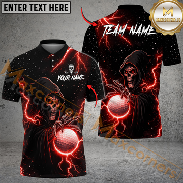 Maxcorner Thunder Reaper Golf Polo Shirt Customized Name, Team Name 3D Shirts (4 Colors)