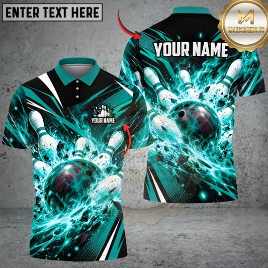 Maxcorners Bowling Fiery Fire Flame Explosion Pins Strike Artwork Multicolor Customized Name, Team Name 3D Shirts