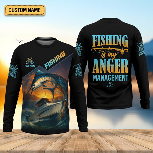 Maxcorners Fishing Is My Anger Management Men Fishing Shirt, SPF Shirt For Men, Presents For Fishermen