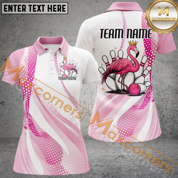 Maxcorners White And Pink Cute Flamingo Bowling Jersey Customized Name 3D Shirt