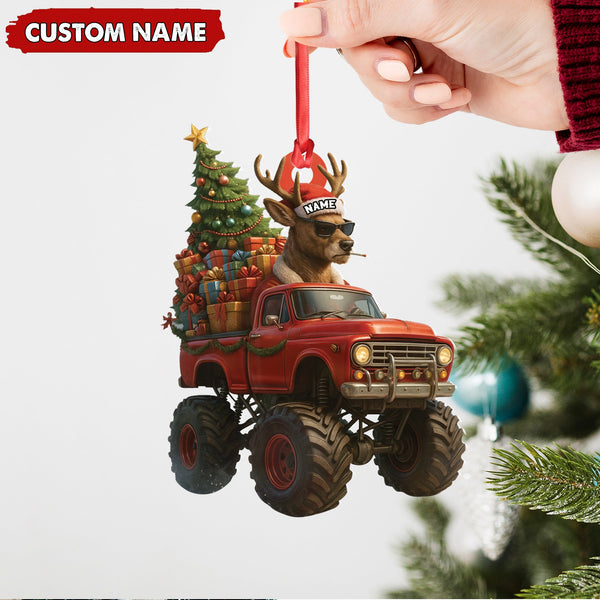 Maxcorners Personalized Funny Deer Truck Acrylic Christmas Ornament - Custom Name Gift for Hunters & Outdoor Lovers LM0411