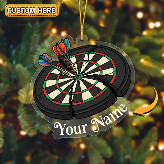 Maxcorners Darts Lover Glowing Target Board, Ribbon Banner, Crossed Darts Personalized Name Ornament 2D Flat