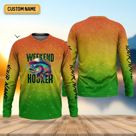 Maxcorners Weekend Hooker Green Yellow Orange Fishing UPF Shirts, Hooded Sun Shirt, Gift For Fisherman