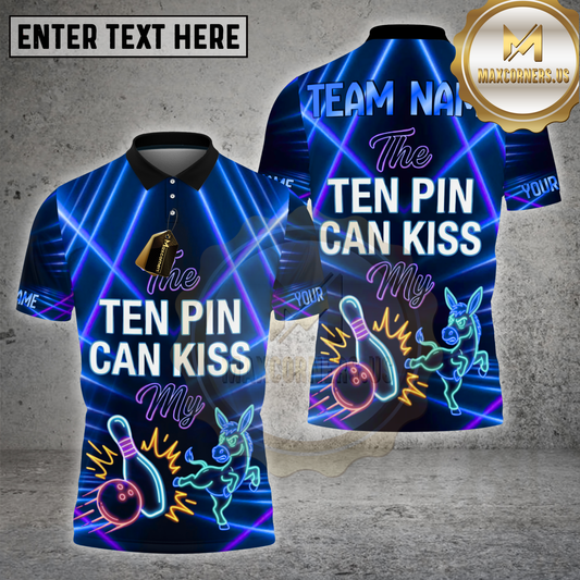 Maxcorners Bowling Shirt Ten Pin Kiss My Design Multicolor Options Personalized Name, Team Name 3D Shirt (4 Colors)