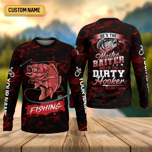 Maxcorners He’s the Master Baiter & I’m the Dirty Hooker SPF Shirts, Fishing Shirts For Men, Fisherman Gift
