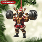 Maxcorners Personalized Acrylic Muscle Deer Christmas Ornament - Custom Weightlifting Holiday Decoration LM0110