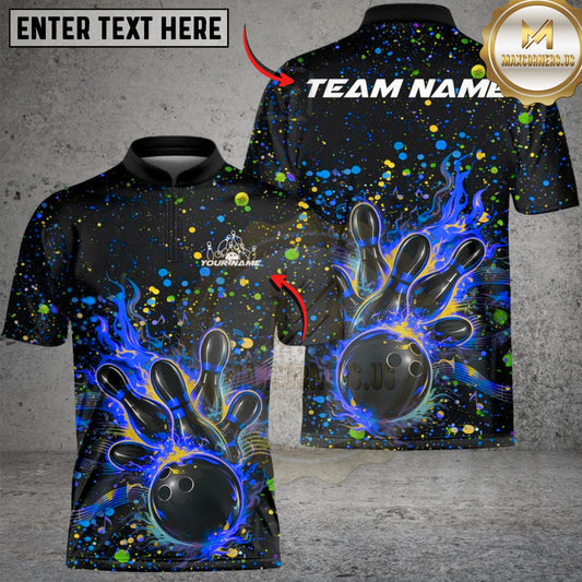 Maxcorners Bowling Splash Paint Dot Multicolor Customized Name, Team Name 3D Shirts